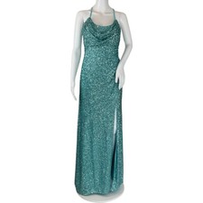 Nightway Women's Sleeveless Shimmer Evening Gown Maxi Dress Sequins Blue Sz 10
