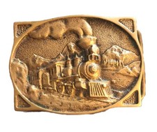 Vtg 1977 Solid Brass Y 14958 Train Buckle 1.75" Loop Railroad Locomotive