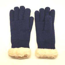Vtg New Knit Gloves Women Ladies Small Fully Wool Lined Navy Blue Unbranded New
