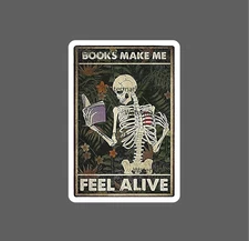 Books Sticker Reading Skeleton Alive NEW