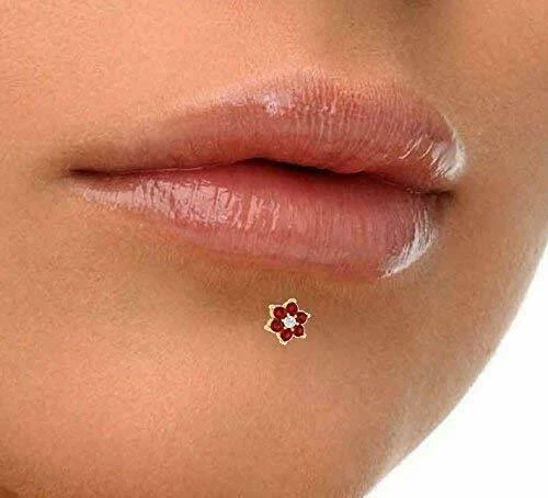 Diamante Natural y Rubí Rojo Flor Nariz Pin Labio Labret Piercing Anillo Tornillo Foto 4 de 4