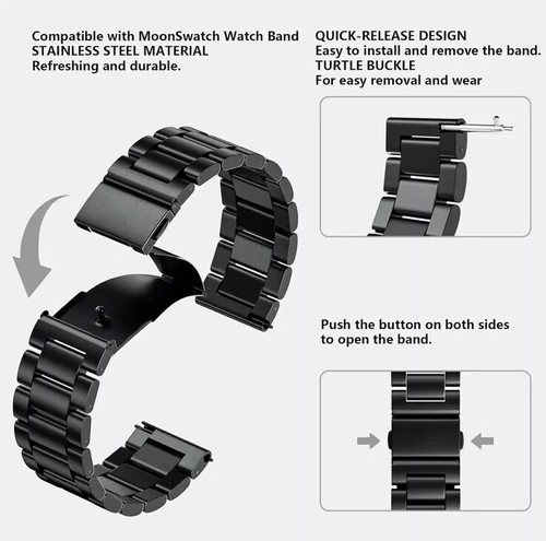 Moonswatch Black Metal Bracelet Strap For Omega X Swatch High Quality Steel - Picture 5 of 5