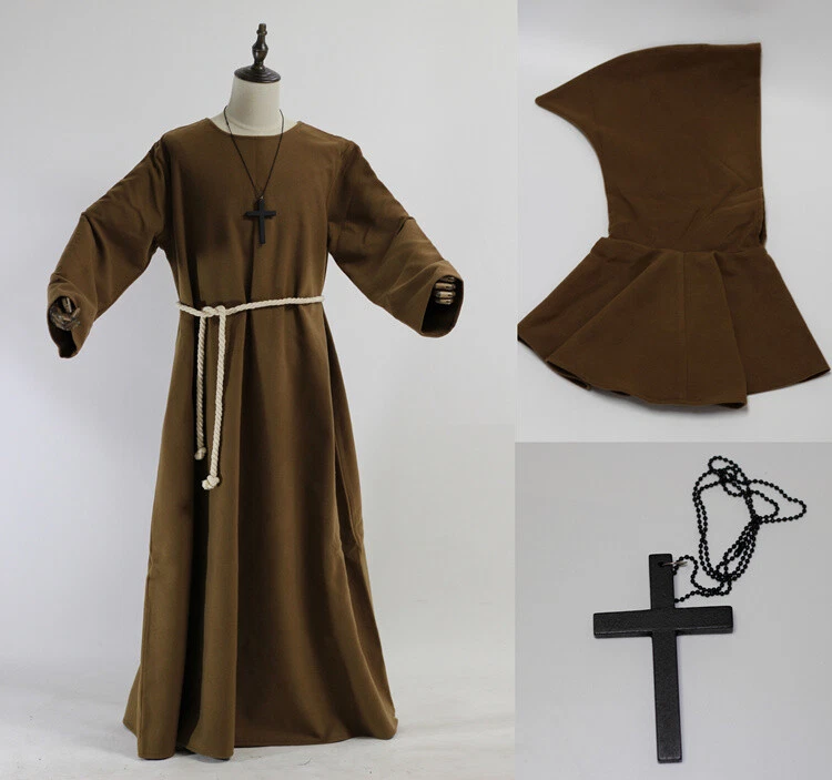 Fantasia cosplay fantasia de teatro Halloween monge bruxo lã com capuz manto - Imagem 4 de 4