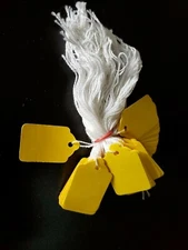 100 Yellow Price Tags String Merchandise Hang Coupon Strung Label Retail Garment