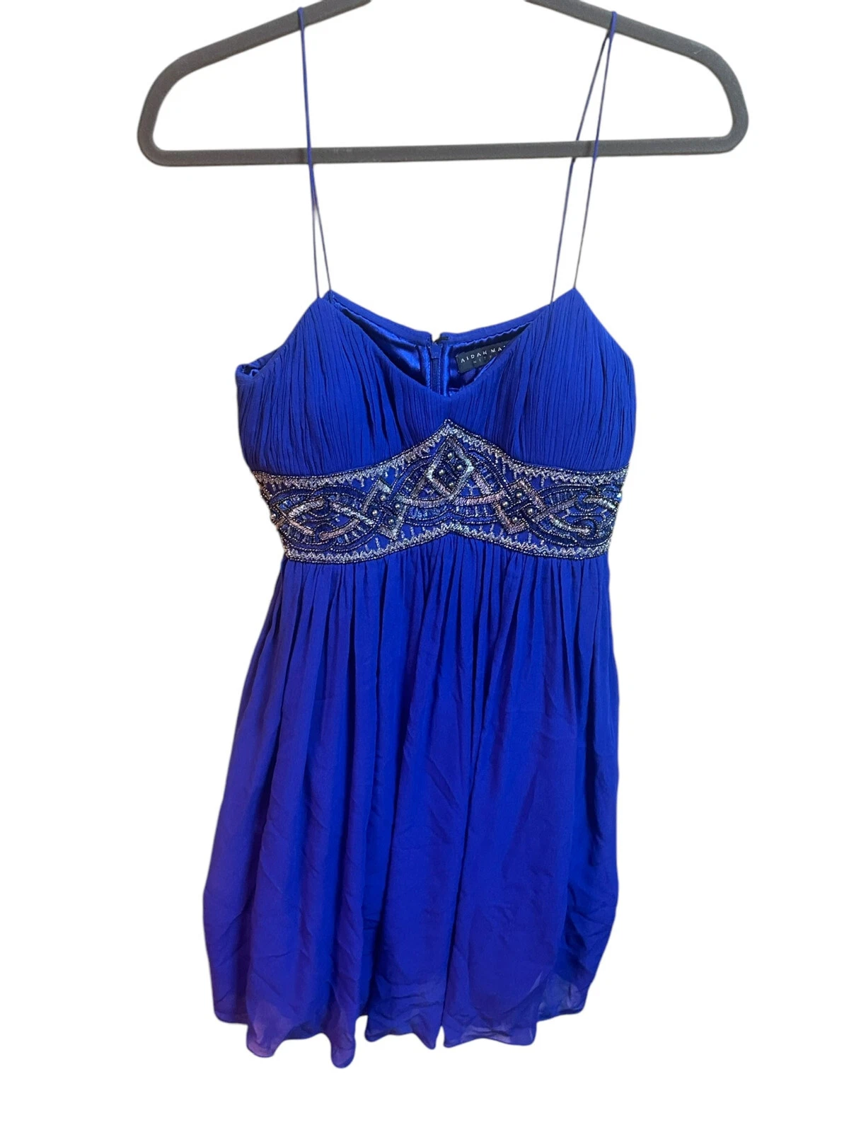 Aidan Mattox Cobalt Blue Beaded Waist Sleeveless Prom Cocktail Mini Dress Size 6