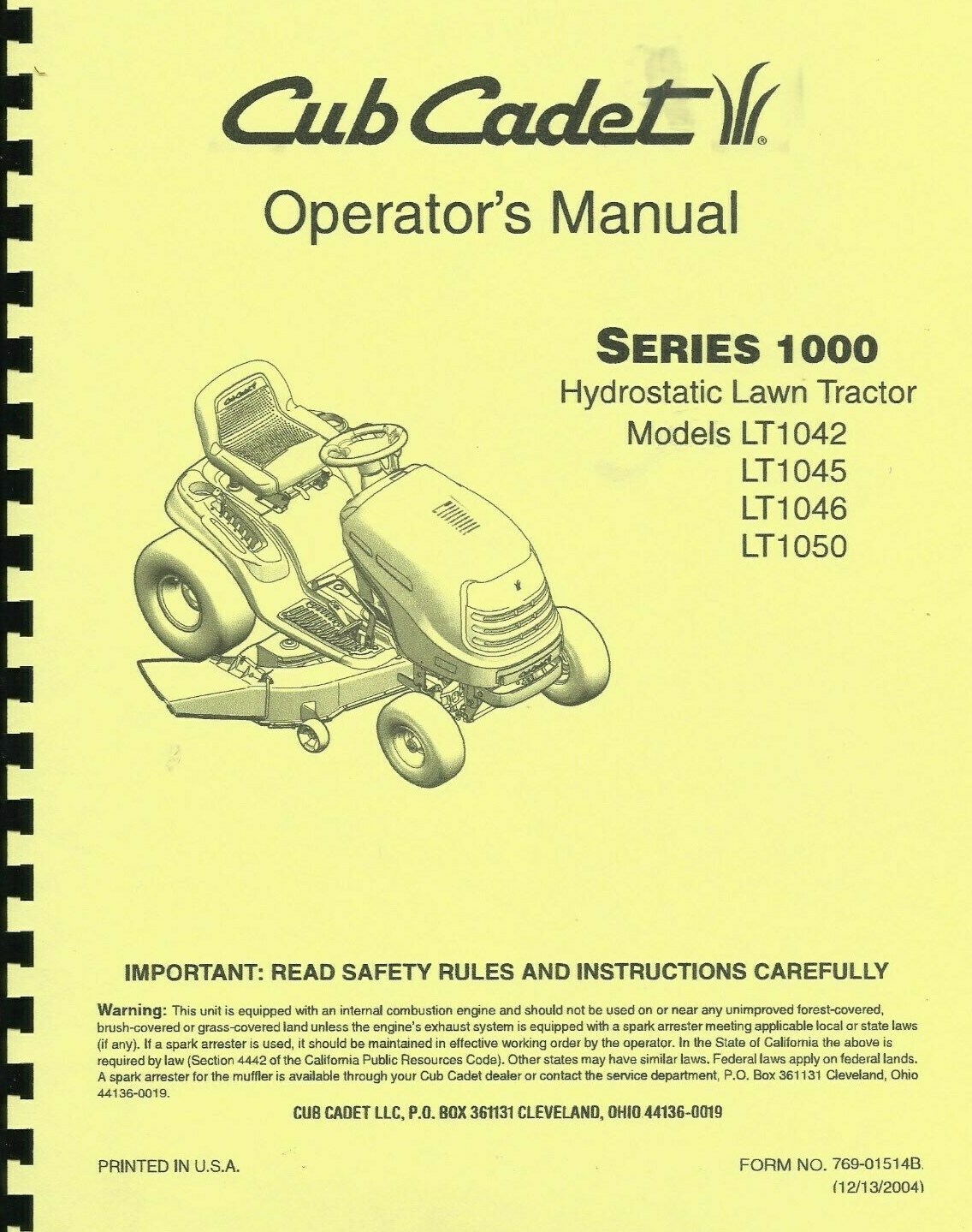 Buy Cub Cadet Models Lt1042 Lt1045 Lt1046 and Lt1050 Owners Operators Manual  online | eBay