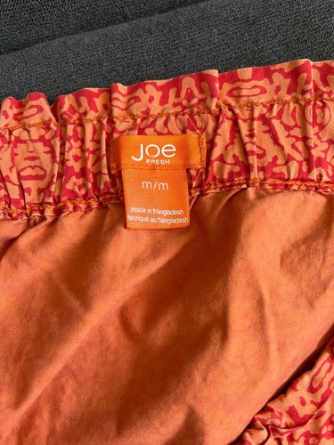 Joe Fresh Elastic Waist 100% Cotton Skirt Size Med. Pockets Orange Melon Print - Picture 4 of 5