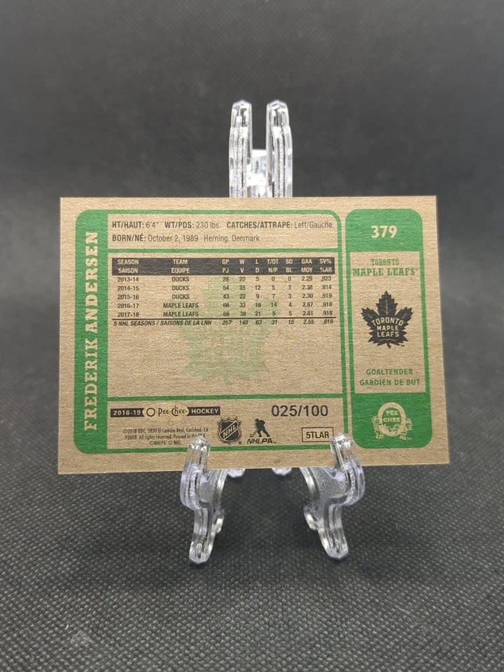 2018-19 OPC Retro Black Border Frederik Andersen /100 #379 Toronto Maple Leafs - Image 2 of 2