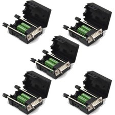 5Pcs D-SUB DB9 Female 9Pin Black Cover Screw Type Breakout Terminals Connector