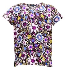 Womens Microfiber Medical Scrub Tops Black Base Colorful Flowers M