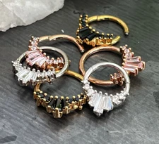 1pc Three Baguette Gems Fan Hinged Segment Ring 16g Septum Helix Ear Cartilage