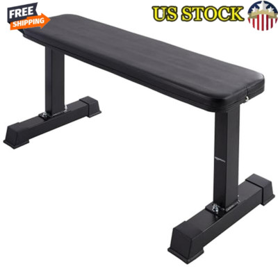 Flat Weight Workout Exercise Bench 700lbs Capacity Steel Frame Black Small Space