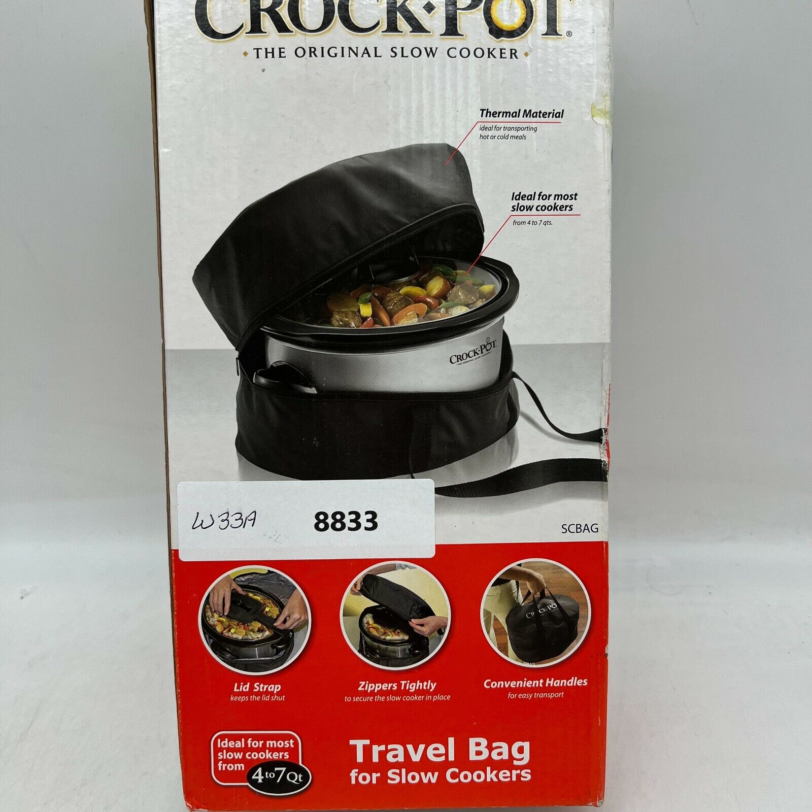 Crock Pot SCBAG 4 -7 Quart Lid Straps Black Portable Travel Bag For Slow  Cookers