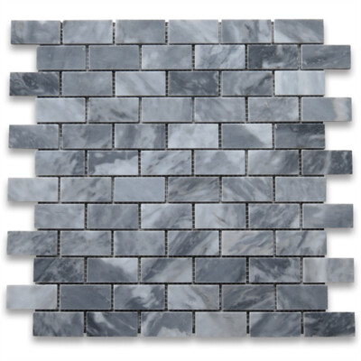 K63XH Bardiglio Gray Dark Grey Marble 1x2 Brick Subway Mosaic Tile Honed