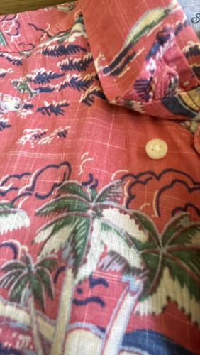 IZOD Saltwater Hawaiian Shirt Mens Pink Tropical Palm Tree Button Down Size L - Picture 5 of 10