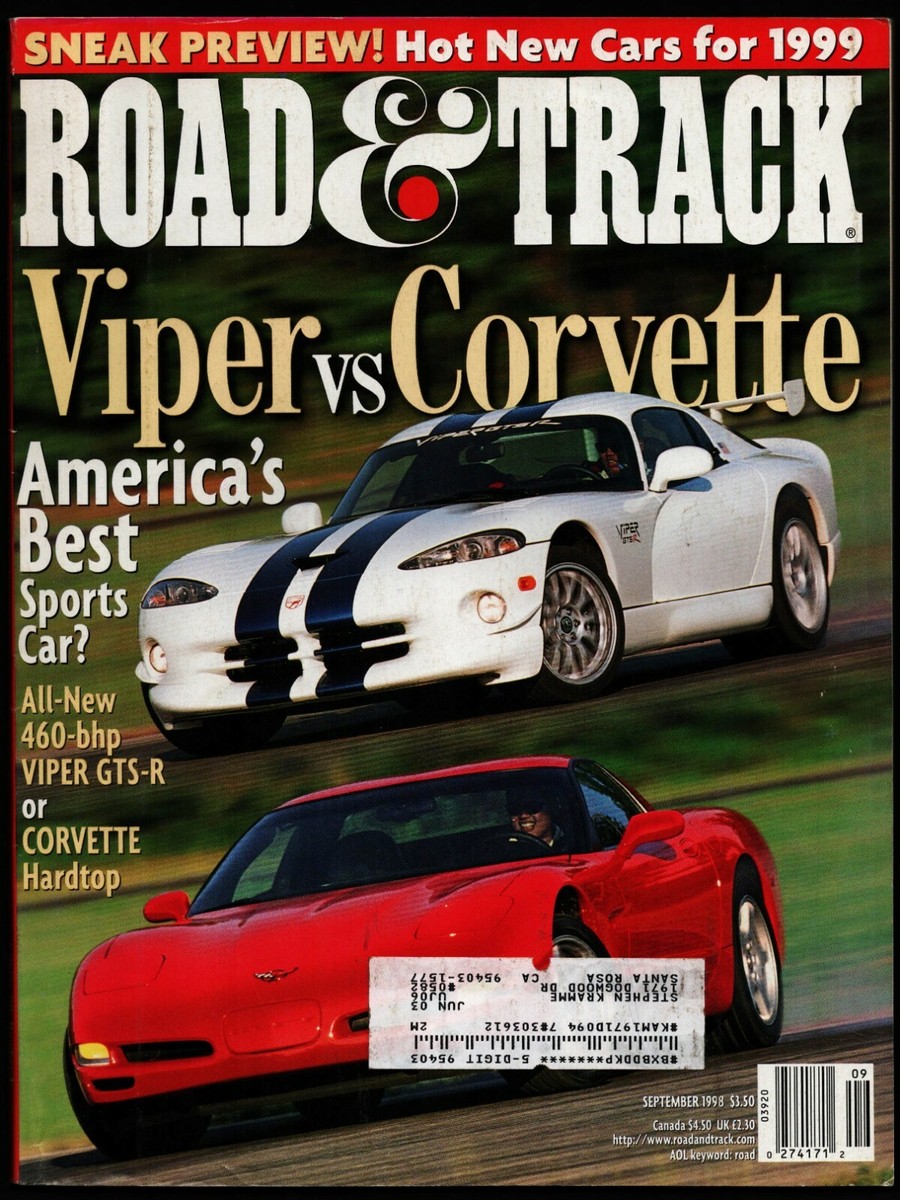 SEPTEMBER 1998 ROAD & TRACK MAGAZINE DODGE VIPER GTS-R, CORVETTE