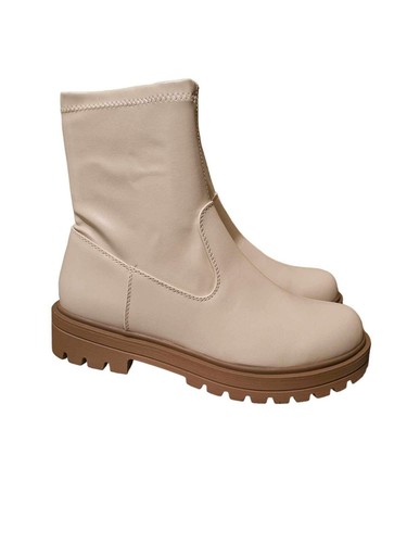 Soda Botan-S Damenstiefel Größe 11 elfenbeinfarben klobige Sohle seitlicher Reißverschluss runde Spitze - Bild 2 von 9