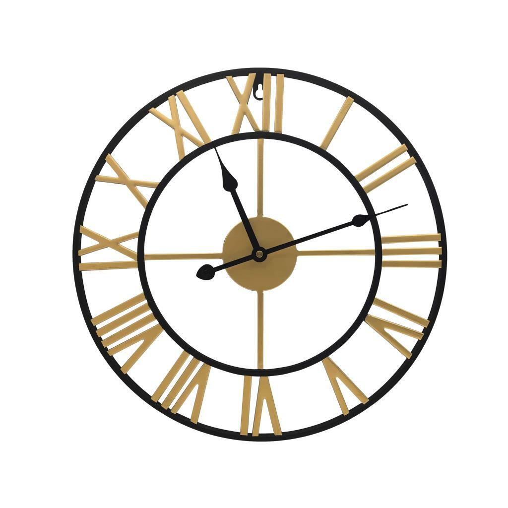 Big Garden Wall Clock Roman Numerals Skeleton Metal Large Outdoor Black Gold eBay