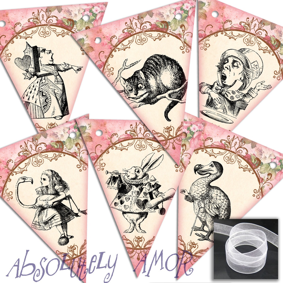 Alice in Wonderland SMALL Bunting 6/12 Mad Hatters Tea Party Prop VINTAGE Pink | eBay alice-in-wonderland-small-bunting-6-12-mad-hatters-tea-party-prop-vintage-pink-ebay