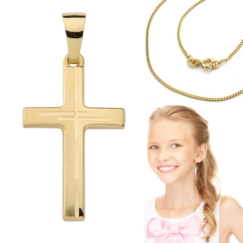 Kinder Taufe Kommunion Konfirmation Taufe Kreuz AnhäNger 333 Mit Silber Kette Vg-image