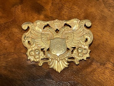 Vintage 1980s Miriam Haskell Brooch Two Headed Eagle Coat of Arms Gold Crest