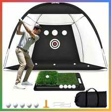 Golf Practice Net 10x7FT Chipping Driving Swing Mat Heavy Duty Fiberglass