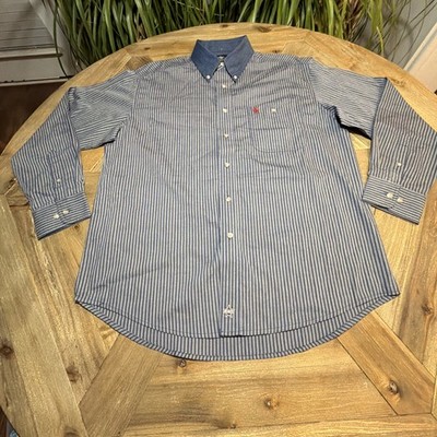 Professional Bull Riders Shirt Mens L Blue Striped PBR Long Sleeve Rodeo Western