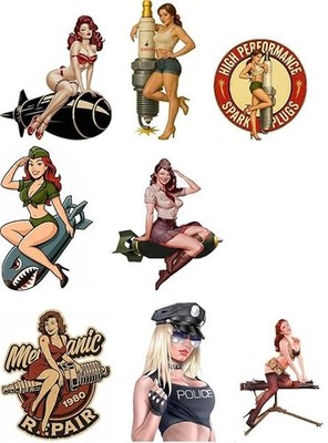 Pin Up Girl Aufkleber Set Retro Rockabilly Deko Auto Hotrod 50er Jahre