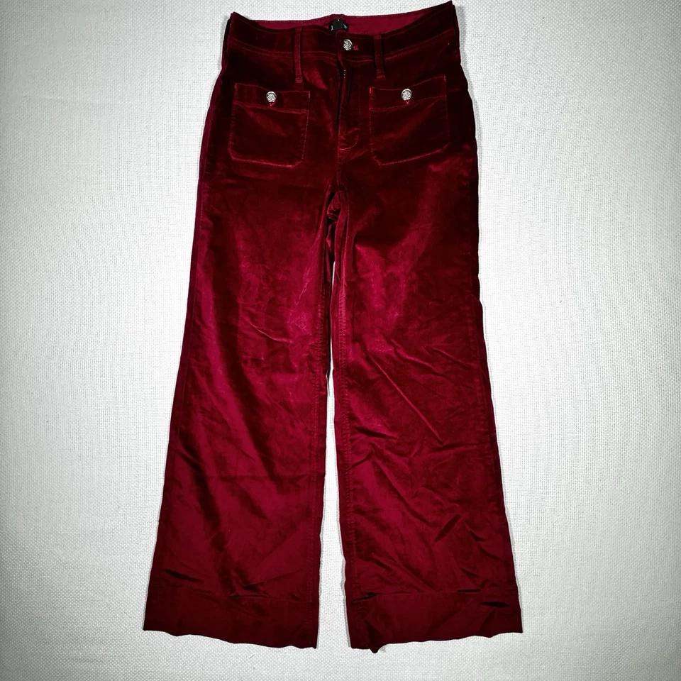 J Crew Pantalón Marinero Terciopelo Pierna Ancha Mujer’s Talla 28 Rojo