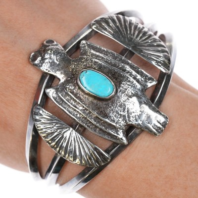 7'' Leo Coriz (1913-1997) Santo Domingo Pueblo tufa cast sterling silver and tur