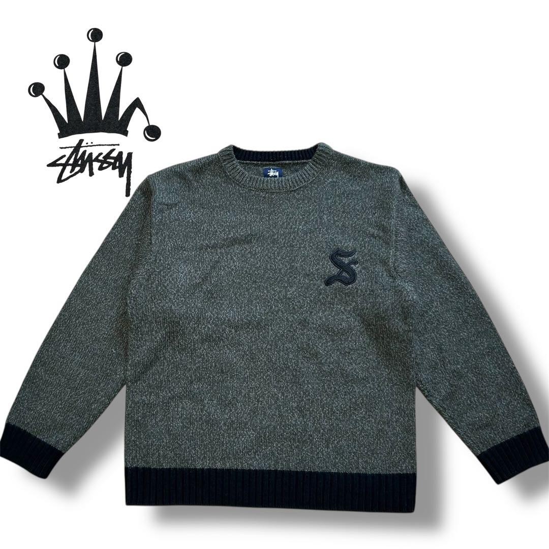 Stussy Old Sweater Gray L Acrylic Wool Rare Streetwear Pullover