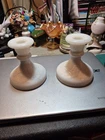 A Pair (2) VTG Westmoreland Milk Glass Candlestick  Holders With Grapes Pattern