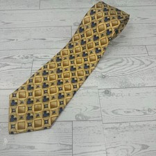 Disney Mickey Mouse Waffle Pattern Silk Tie Gold Navy Blue Walt Disney World