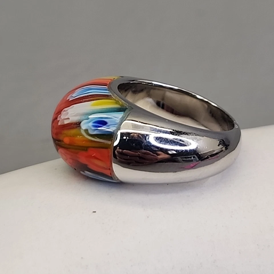Anillo Millefiori Acero Inoxidable 316L Multicolor Flor 5.5 Foto 4 de 4