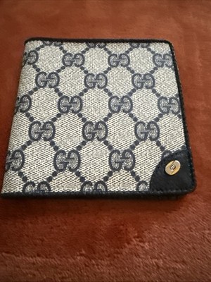 OLD GUCCI GG Logo PVC  Bifold Wallet Navy Blue - Vintage In Good Condition