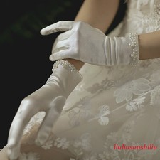 Bride Short Wedding Gloves Fairy Satin Full Finger Wrist Length Party Mittens