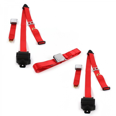 #ad Chevy Truck 1988 1998 Airplane 3pt Red Retractable Bench Seat Belt Kit 3 Be $271.50