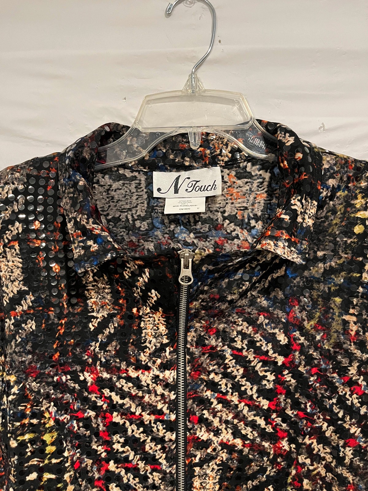 N Touch Sequin Zip Jacket Multicolor Abstract Pat… - image 4