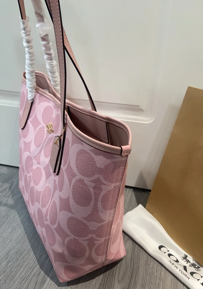 NUEVO Bolso de Mano City 33 Compras Bolso de Hombro Único Firma Lona Polvo Rosa Foto 3 de 4