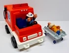Vintage Fisher Price Husky Helper Ambulance w/2 figures & Gurney 1982 #337