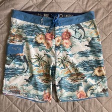 Salt Life SLX-QD Vapor Stretch Swim Board Shorts Men's 36 Hawaiian Marlin Print