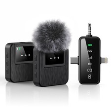 Wireless Lavalier Microphone for iPhone, Android, Camera, 3-in-1 System with ...