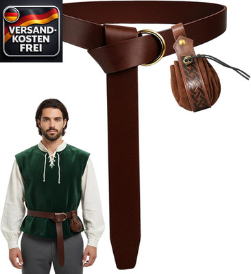 Mittelalter Gürtel Set Leder 2er mit Tasche für Damen und Herren Cosplay