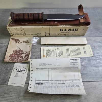 1985 KA-BAR USMC 25th Anniversary Fighting Knife Box Papers Receipt Vintage Rare