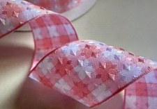Pink White Gingham 1.5" x 2 yds Raised Woven Wired Ribbon Easter Spring Summer