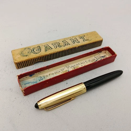 GARANT NILOR GOLDEN METAL CAP BLACK PISTON FOUNTAIN PEN GP EF NIB VINTAGE RARE