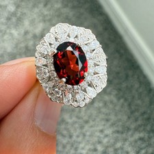 925 Sterling Silver Ring Oval 8x6mm Red Natural Rhodolite Garnet Gemstone Zircon