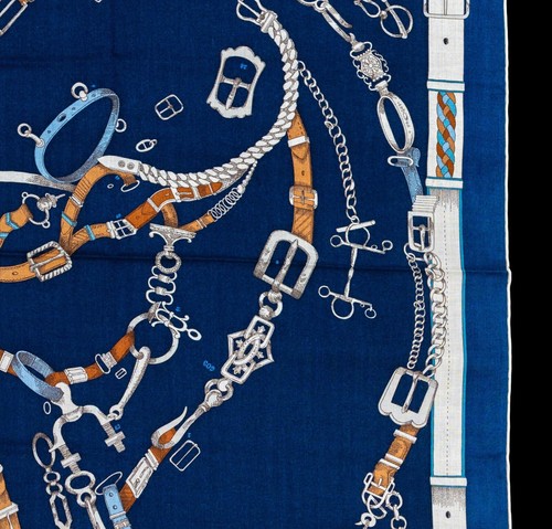 Auth. Hermes Les Chevaux Dechaines - Shawl CS140 Cashmere Silk - Marine New Tag - Picture 14 of 21