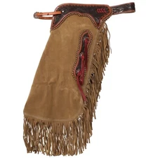 Sandstone Tan Suede Leather Chinks Chaps Tooling Fringe Rodeo NEW