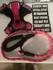 Service Dog Small Harness w/ 56 In Leash Pink w/ 7 Dog Patches New Open Pckg
